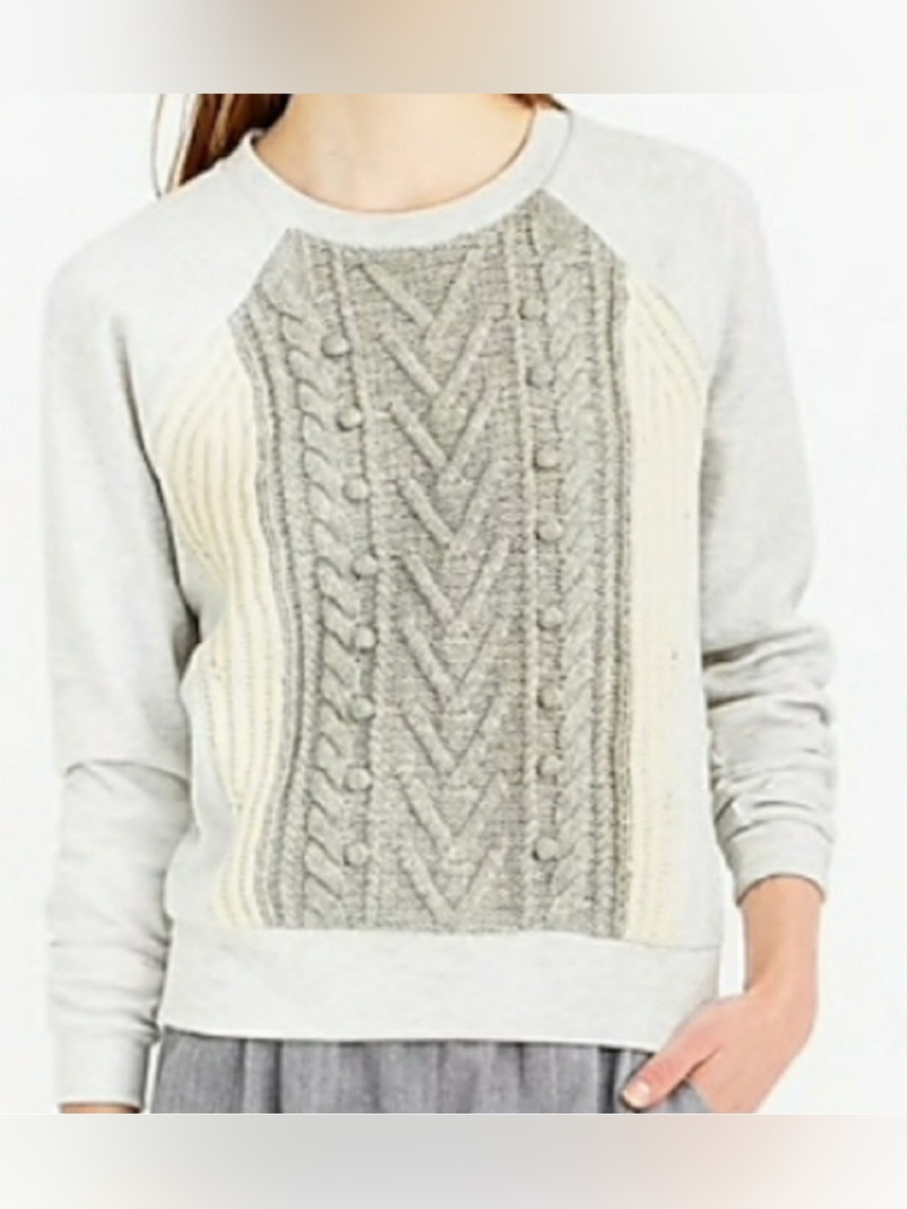 J.Crew Women’s S Gray Wool Cable Knit Mixed Media Sweatshirt Sweater NWOT